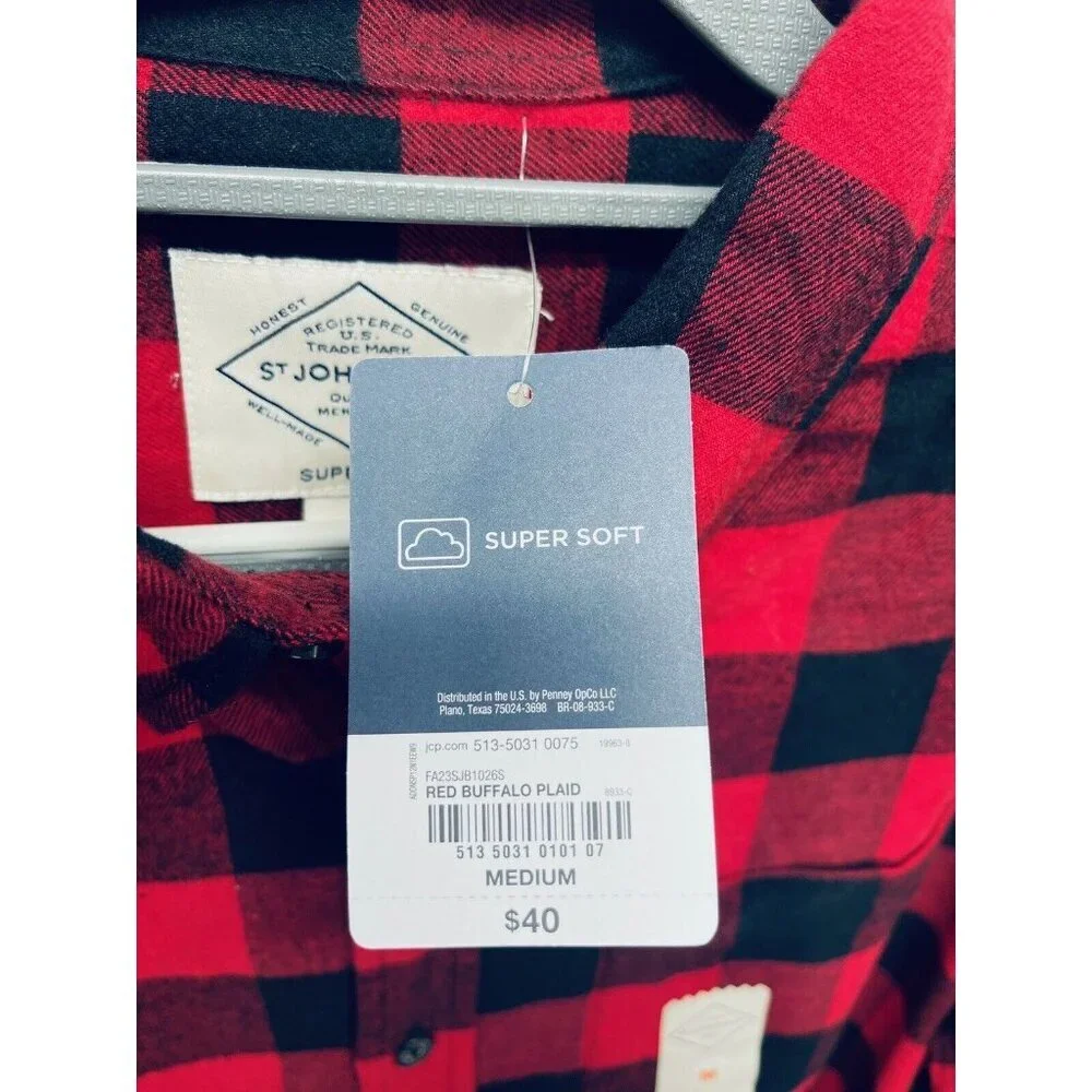Christmas St. John's Bay Men's Red Black Long Sleeve Flannel Shirt Size M New